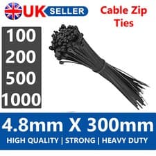 Image of 100/200/500/1000 BLACK NYLON 4.8MM x 300MM STRONG QUALITY PLASTIC CABLE ZIP TIES
