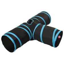 Image of Cat Tunnel 3-Way T-Shape Black/Blue Polyester Steel 90x55x25cm Foldable for Pets