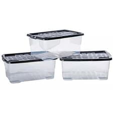 Image of Strata Curve Plastic Storage Box With Lids 42L 3 Pack