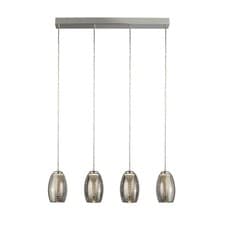 Image of 4 Lights Kitchen Chrome Ceiling Mount Bar Pendant Light With Smoked Glass Shade