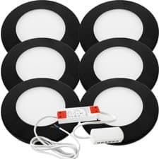 Image of 6x BLACK Ultra-Slim Round Under Cabinet Surface Light & Driver - Warm White LED