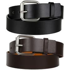 Image of Mens Leather Belts Jeans Trousers Chinos Casual Belt Real Metal Buckle Bonded