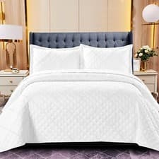 Image of 3 Piece Quilted Bedspread Bed Throw Single Double King Size Embossed Bedding Set