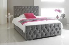 Image of Florida Diamond Fabric Upholstered Bed Frame Grey 4'6 Double 5ft King Size