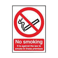 Image of Safety Sign No Smoking It is against the law to smoke in these premises A4