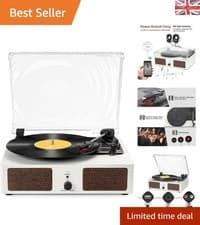 Image of Wireless Vinyl Record Player with Built-In Speakers - Retro Phonograph White