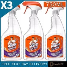 Image of 3 x MR MUSCLE PLATINUM SHOWER SHINE SPRAY SOAP SCUM LIMESCALE REMOVER CLEANER