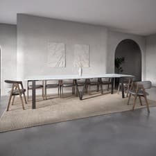 Image of Lungo White Marble Effect, 4 to 16 Seat Extending Dining Table, 130cm-330cm
