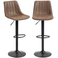Image of HOMCOM Bar Stools Set of 2 Adjustable Swivel Bar Chairs with Backrest Brown