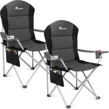 Image of 2x Padded Camping Chairs Folding Outdoor Garden Seat Cup Holder 120kg