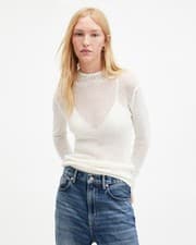 Image of AllSaints Women's White Knit Pullover Jumper UK Size XS Open-Knit Pullover