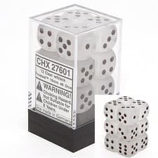 Image of Chessex Dice D6 Set: Frosted Clear With White - 16Mm Six-Sided Dies (12) Block O