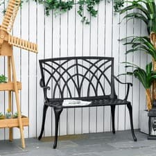 Image of 2-Seater Cast Aluminium Garden Bench Decorative Patio Loveseat Ergonomic Armrest