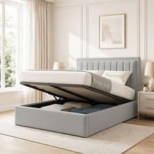 Image of New Luxury Ottoman Storage bed Frame Upholstered Plush Velvet - Lined Headboard