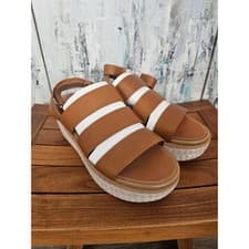 Image of FitFlop Eloise Tan Leather Back-Strap Wedge Sandals AY8-562 Womens 9