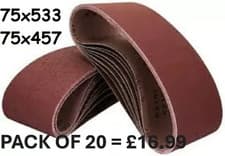 Image of Sanding Belts - 75 x 457mm - 75 x 533mm - 40 - 400 Grit - Belt Sander