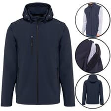 Image of Mens Softshell Hood Jacket Fleece Lined Water Resistant Removable Sleeves & Hood