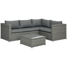 Image of Outsunny 3Pcs Rattan Corner Sofa Set with Coffee Table, Cushion, Grey