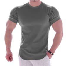 Image of Mens T Shirt Slim Muscle Fit Stretch Tee Male Gym Crew Neck Short Sleeve Top