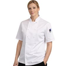 Image of White Chefs Jacket Unisex Short Sleeve Professional Kitchen Uniform Machine Wash