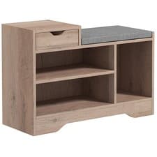 Image of HOMCOM Upholstered Entryway Shoe Bench with Storage Drawer Distressed Grey