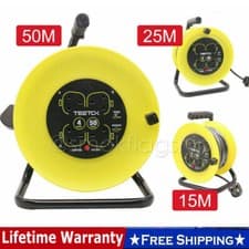 Image of 4 WAY HEAVY DUTY CABLE 15M-50M METER EXTENSION REEL LEAD MAINS SOCKET 13 AMP UK