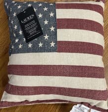 Image of Lauren Ralph Lauren Indoor Outdoor American USA Flag Throw Pillow 20x20” New