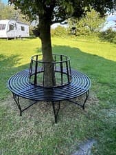 Image of Outdoor Tree Bench Garden Round Black Steel Metal 360 160cm Weatherproof NEW