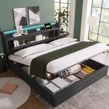 Image of Ottoman Storage 4ft6 Double Upholstered Bed with Headboard and LED Lighting Grey