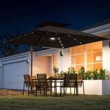 Image of 3.5x3 m Garden Cantilever Parasol with Solar LED Lights and Centre Light, Alumin