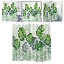 Image of Leaf Pattern Shower Curtain for Bathroom Drapery in Light Green