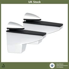 Image of Adjustable Wood Glass Shelf Bracket Zinc Alloy Chrome Finish Support 2 Pcs
