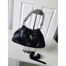 Image of Dune London Black Faux Leather Ruched Clutch Bag with Sparkly Crystal RRP £95