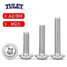 Image of M2.5 (2.5mmØ) Phillips Flanged Button Head Machine Screws A2 Stainless Steel