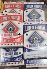 Image of Two Packs Linen Finish Bridge Size Playing Cards Brand New Red And Blue