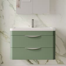 Image of Nuie Parade Wall Hung 2-Drawer Vanity Unit with Ceramic Basin 800mm Wide - Satin