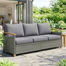 Image of 3 Seater Rattan Garden Sofa with Cushioned Wide Seats