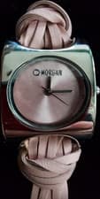 Image of Morgan M807P Women's Quartz Wristwatch Pink Leather Strap Sunburst Dial