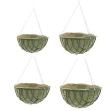 Image of Hanging Baskets 12" 14" 16" 18" Liners Round Wire Jute Metal Green Planter Chain