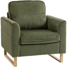 Image of HOMCOM Armchair with Metal Legs and Spring Dark Green