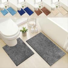 Image of 2Piece Luxury Bath Mat Set Anti Slip Bathroom Rug Toilet Pedestal Rug Set