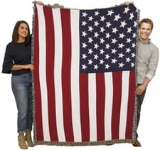 Image of American Flag Woven Tapestry Throw Blanket 100% Cotton Made in USA