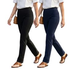Image of Women Straight Leg Trousers Ribbed Trousers Stretch Pull-On Work Office Pants