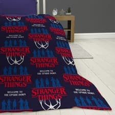 Image of Stranger Things Fleece Blanket Flames Repeat Pattern Logo 100x150cm Netflix