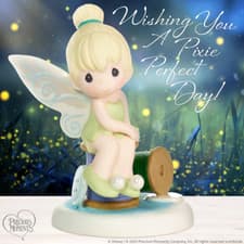Image of ✤ New PRECIOUS MOMENTS DISNEY Figurine TINKERBELL PIXIE FAIRY Spool Peter Pan
