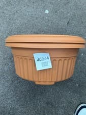 Image of Stewart Garden Premium Plastic Corinthian Low Round Planter, Brown