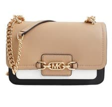 Image of Michael Kors Bag Handbag Heather Large Gusset Shoulder Black Camel New
