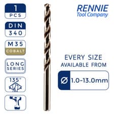 Image of 1 x DIN340 HSS Cobalt Long Series Jobber Drill Bit All Metric Sizes. M35 Co5