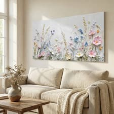 Image of 100% Hand Painted Meadow Flowers Oil Painting On Canvas 3D Texture Large Art XL