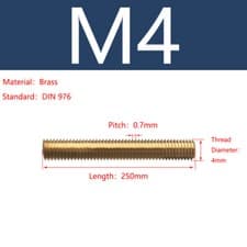 Image of Brass Threaded Rod Full Thread Studding Bar 250 mm Length DIN 976 M2 M2.5 to M20